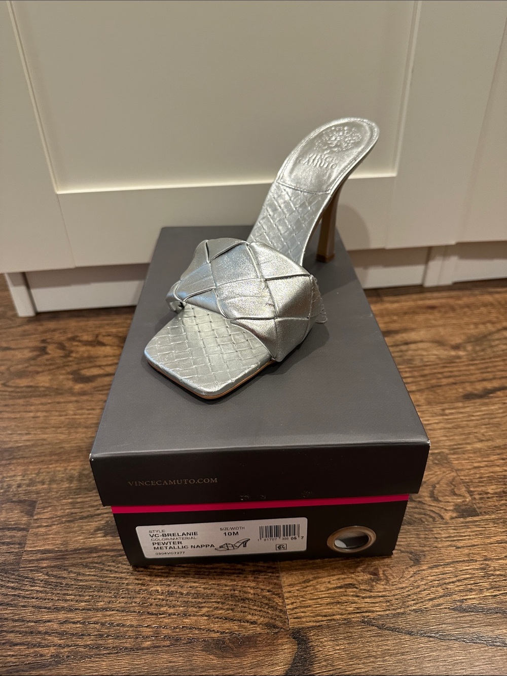 Vince Camuto Metallic Silver Braided Slide Heels